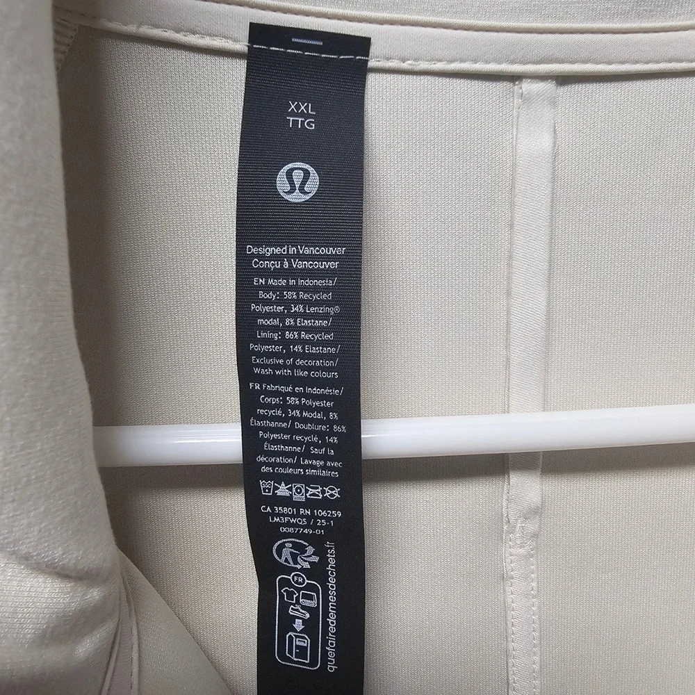 Lululemon Smooth Spacer Quarter Zip Men's XXL Light Ivory Pullover‎ LM3FWQS NEW